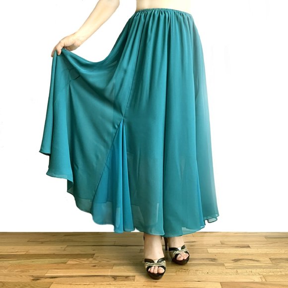 Teal chiffon maxi skirt with inserts. Flared. With elastic waist. Size S. New - Picture 2 of 2
